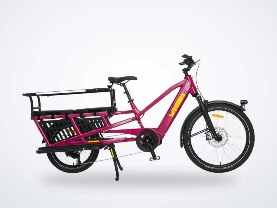 Yuba Spicy Curry Longtail Electric Cargo Bike Very Berry Family Edition